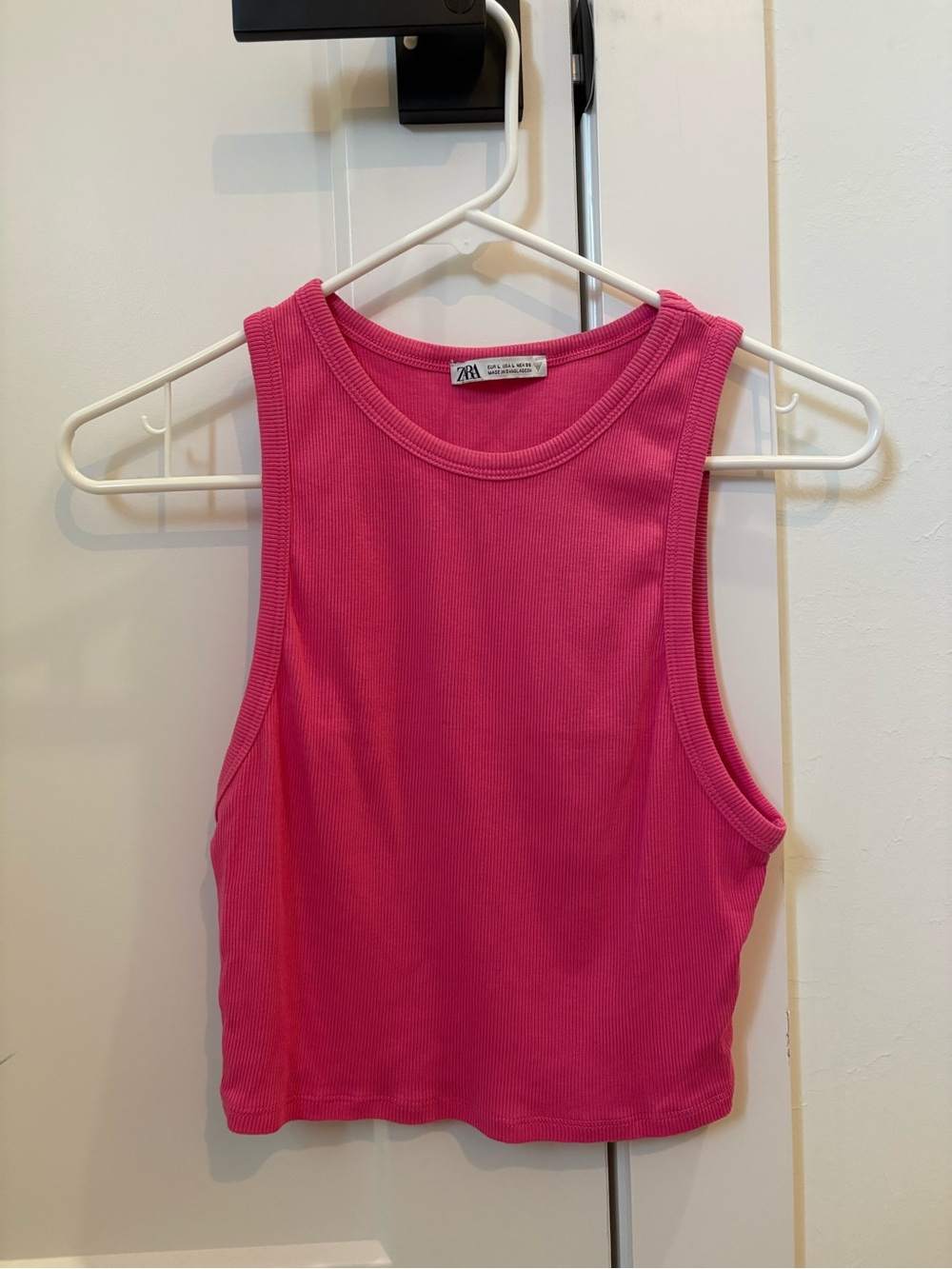 Zara Bright Pink Ribbed Cropped Tank